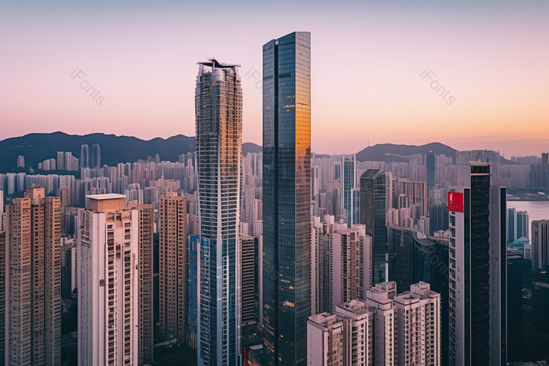 唯美晚霞下的城市建筑高楼大厦,高清,摄影图,摄影图片,图片大全,摄影图免费下载